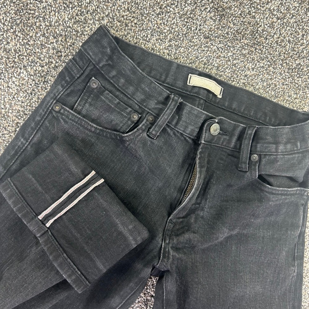 Uniqlo‎ Slim Straight Selvedge Denim Jeans Mens 29 Black Low Rise 321-135741